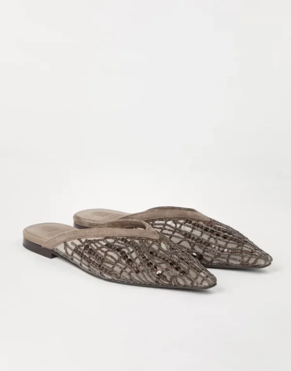 Brunello Cucinelli Flats aus Veloursleder mit Glistening Abstract Embroidery | Damen Loafers & Flache Schuhe | Event-dressing