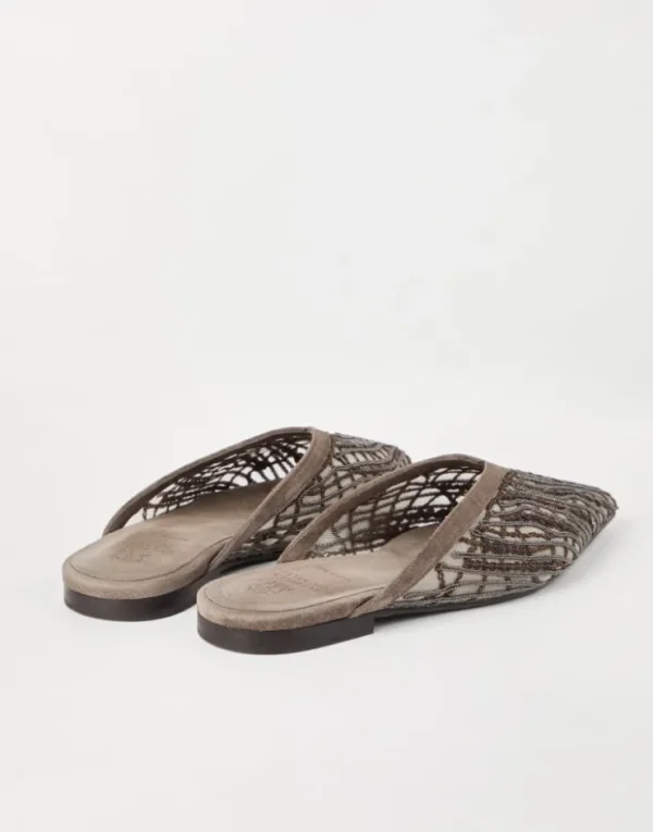 Brunello Cucinelli Flats aus Veloursleder mit Glistening Abstract Embroidery | Damen Loafers & Flache Schuhe | Event-dressing