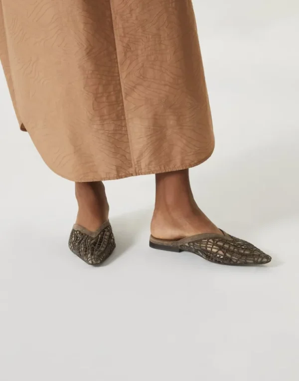 Brunello Cucinelli Flats aus Veloursleder mit Glistening Abstract Embroidery | Damen Loafers & Flache Schuhe | Event-dressing