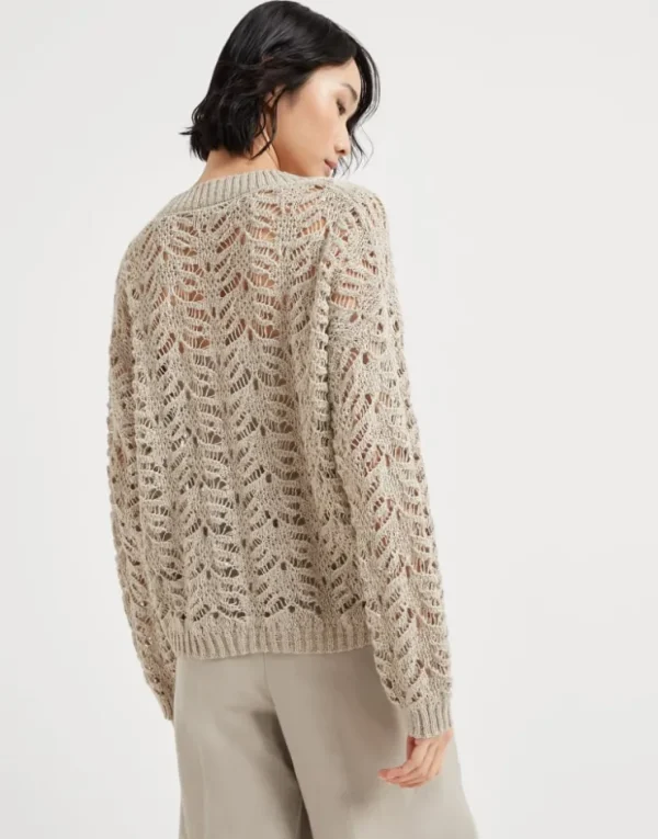 Brunello Cucinelli Foliage Lace-Pullover aus Leinen und Diamantseide | Damen Strickwaren