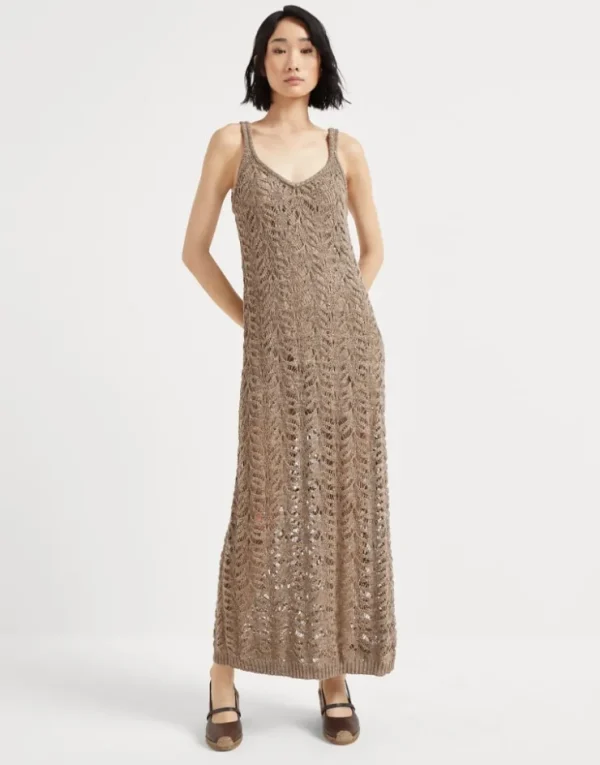 Brunello Cucinelli Foliage Lace-Strickkleid aus Leinen und Diamantseide | Damen Event-dressing