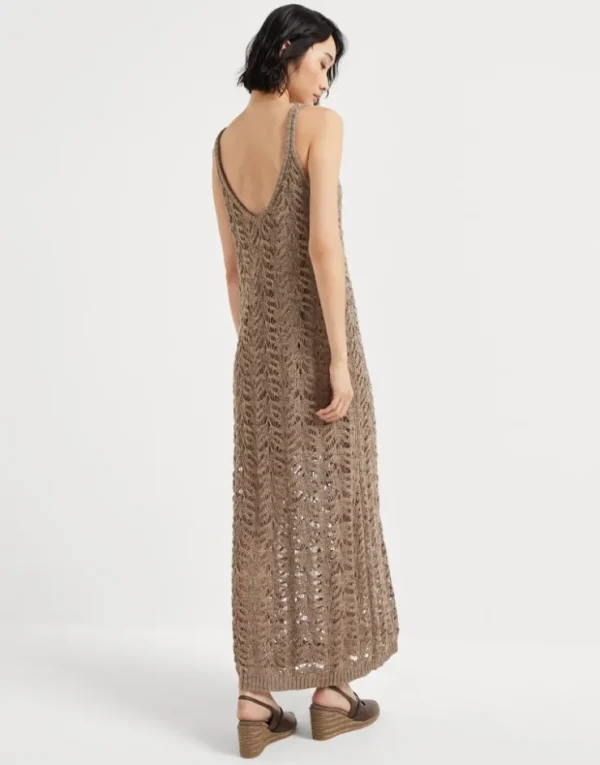 Brunello Cucinelli Foliage Lace-Strickkleid aus Leinen und Diamantseide | Damen Event-dressing