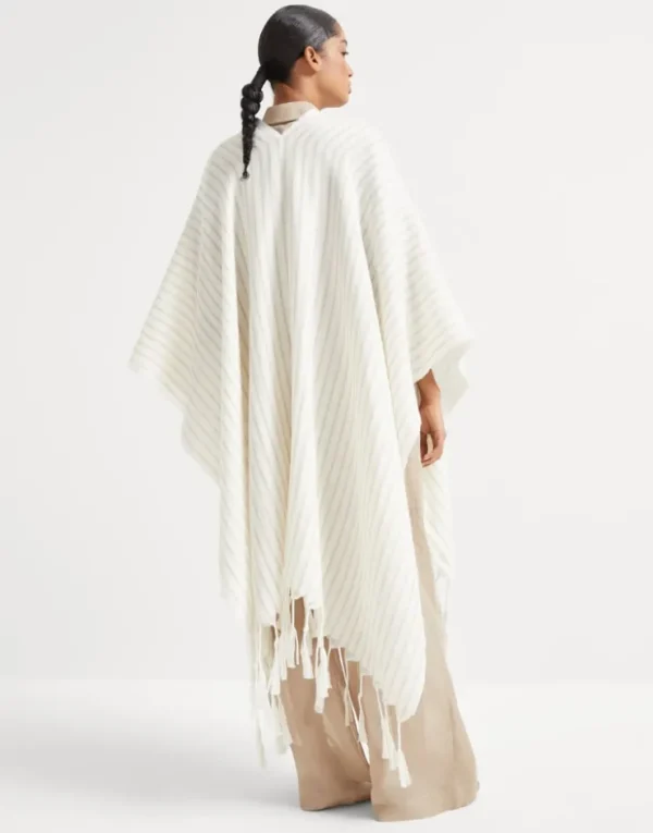 Brunello Cucinelli Gestreifter Poncho aus doppeltem Strick in Wolle und Sparkling-Leinen | Damen T-shirts & Tops