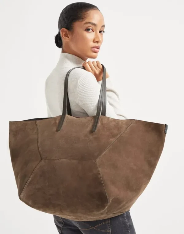 Brunello Cucinelli Große BC Duo-Tasche aus Veloursleder mit Monili | Damen Handtaschen & Shopper