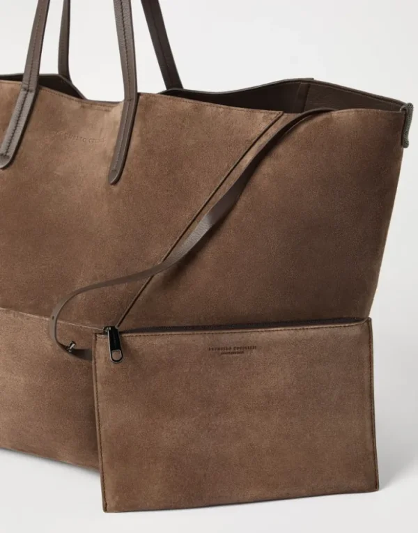 Brunello Cucinelli Große BC Duo-Tasche aus Veloursleder mit Monili | Damen Handtaschen & Shopper