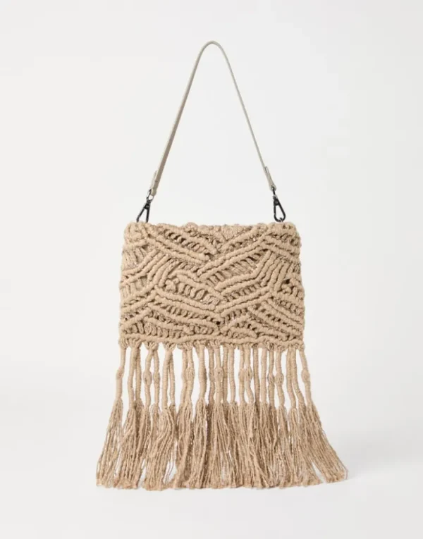 Brunello Cucinelli Handgefertigte OPERA Dazzling Macramé-Tasche aus Strick in Seide und Leinen | Damen Handtaschen & Shopper