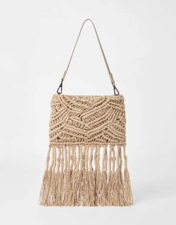 Brunello Cucinelli Handgefertigte OPERA Dazzling Macramé-Tasche aus Strick in Seide und Leinen | Damen Handtaschen & Shopper