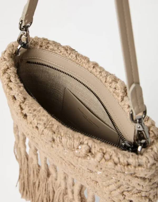 Brunello Cucinelli Handgefertigte OPERA Dazzling Macramé-Tasche aus Strick in Seide und Leinen | Damen Handtaschen & Shopper