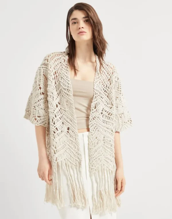 Brunello Cucinelli Handgefertigter OPERA Dazzling Macramé-Cardigan aus Seide und Leinen | Damen Event-dressing | Strickwaren