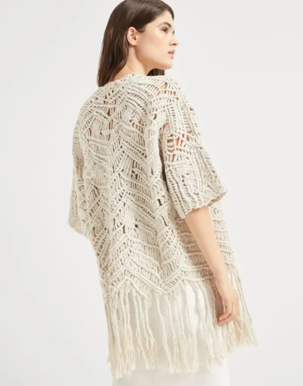 Brunello Cucinelli Handgefertigter OPERA Dazzling Macramé-Cardigan aus Seide und Leinen | Damen Event-dressing | Strickwaren