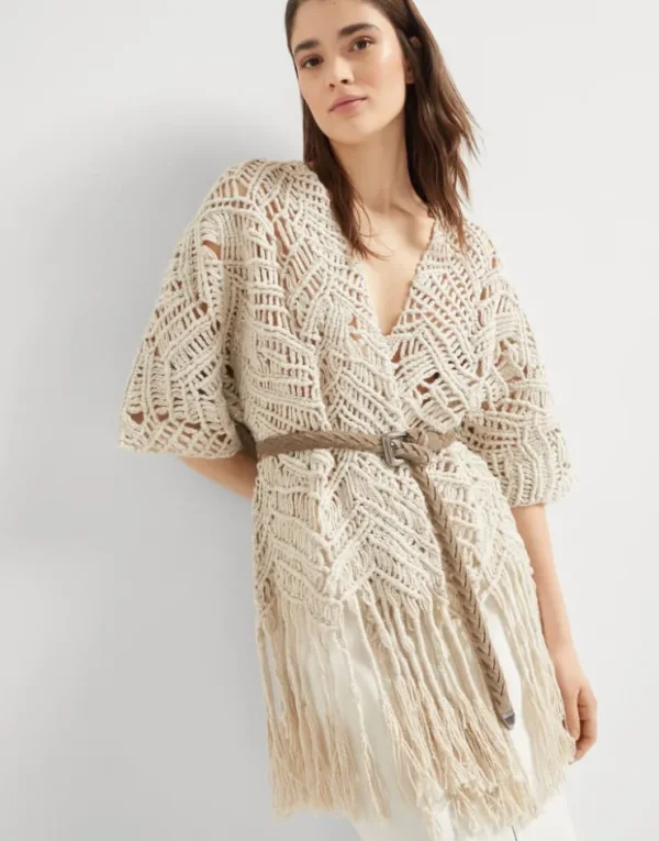 Brunello Cucinelli Handgefertigter OPERA Dazzling Macramé-Cardigan aus Seide und Leinen | Damen Event-dressing | Strickwaren