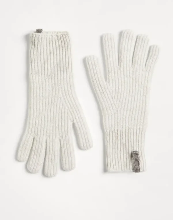 Brunello Cucinelli Handschuhe aus Kaschmir in Rippenstrick mit Monili | Kinder Accessoires