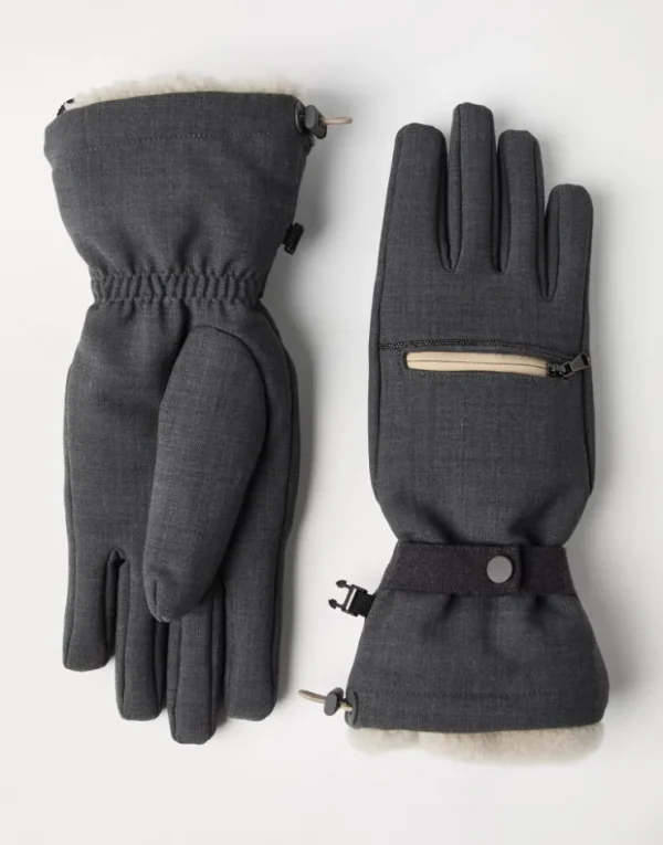 Brunello Cucinelli Handschuhe aus Tropical Luxury-Wolle mit Besatz aus Shearling und Monili | Damen Weitere Accessoires