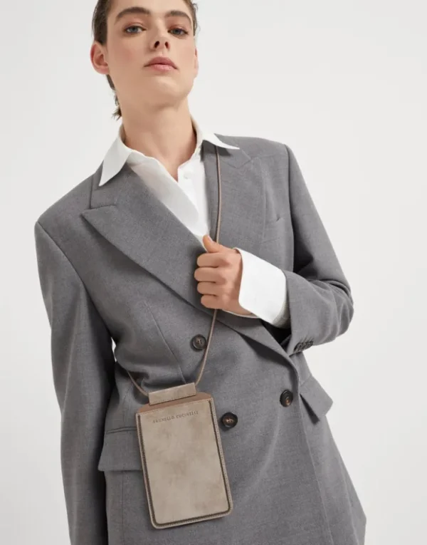 Brunello Cucinelli Handyhülle aus Veloursleder mit Shiny Trim | Damen Kleinleder