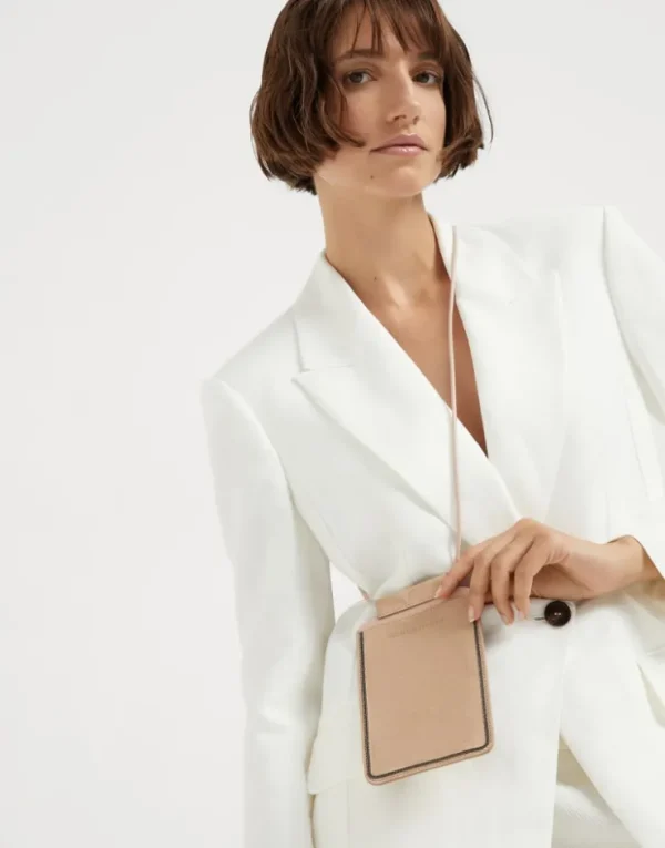 Brunello Cucinelli Handyhülle aus Veloursleder mit Shiny Trim | Damen Kleinleder