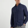 Brunello Cucinelli Hemd in Easy Fit aus Leinen mit Haifischkragen | Herren Hemden