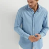 Brunello Cucinelli Hemd in Slim Fit aus Chambray in Denim-Optik mit Haifischkragen | Herren Hemden