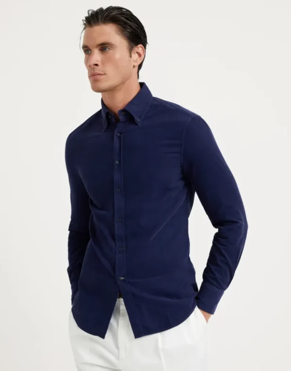 Brunello Cucinelli Hemd in Slim Fit aus stückgefärbtem Cordsamt in feiner Rippe mit Button-Down-Kragen | Herren Hemden