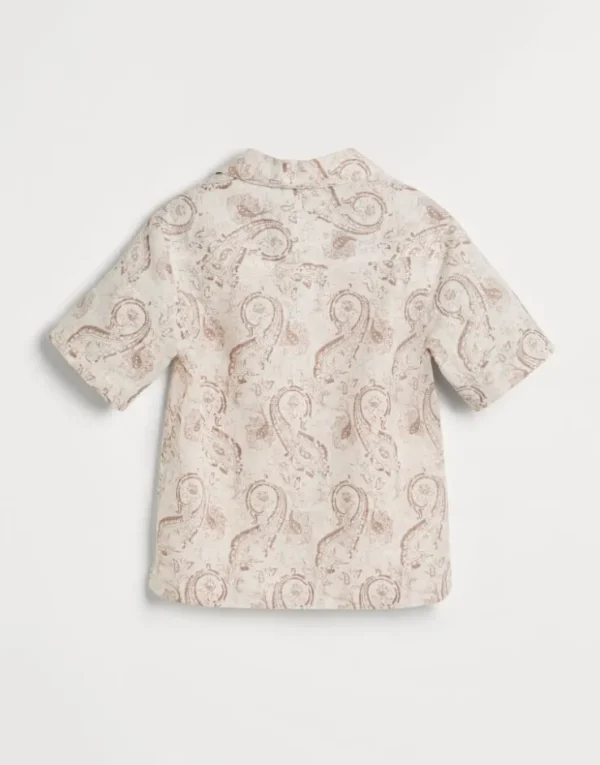 Brunello Cucinelli Hemd mit kurzen Ärmeln und Camp-Kragen aus Leinen mit Paisley-Print | Kinder T-shirts & Hemden