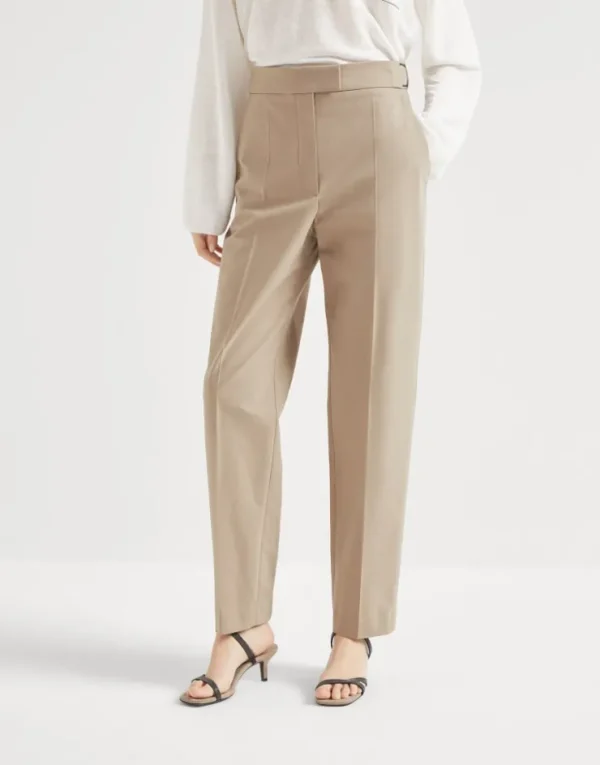 Brunello Cucinelli High Waist Cigarette-Hose aus Stretch-Baumwolltwill mit Shiny Details | Damen Hosen