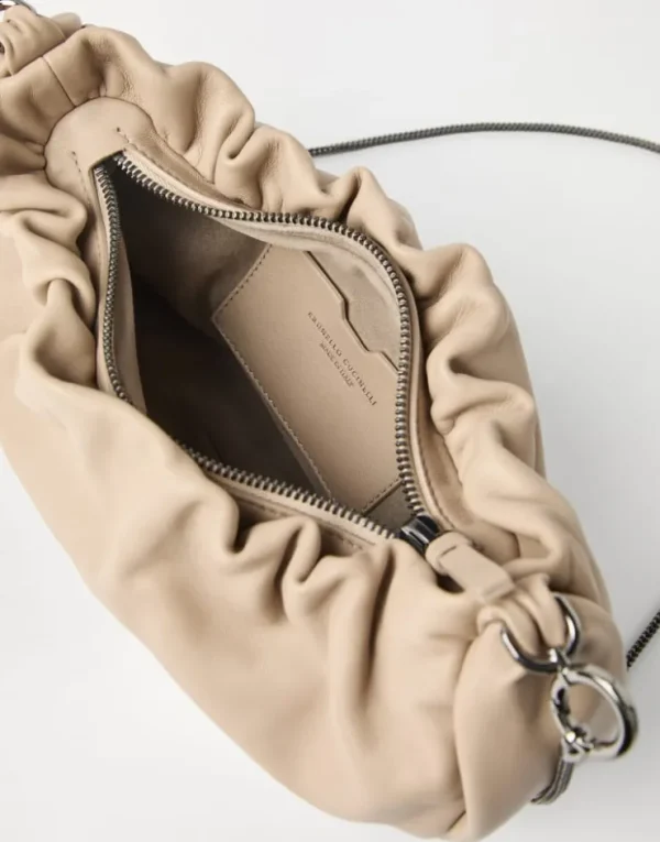 Brunello Cucinelli Hobo Brioche-Tasche aus Soft-Leder mit Precious Chain | Damen Umhängetaschen & Rucksäcke