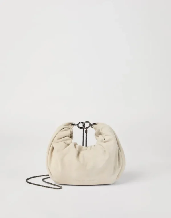 Brunello Cucinelli Hobo Brioche-Tasche aus Veloursleder mit Precious Chain | Damen Umhängetaschen & Rucksäcke