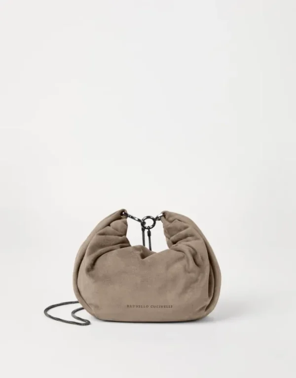 Brunello Cucinelli Hobo Brioche-Tasche aus Veloursleder mit Precious Chain | Damen Umhängetaschen & Rucksäcke