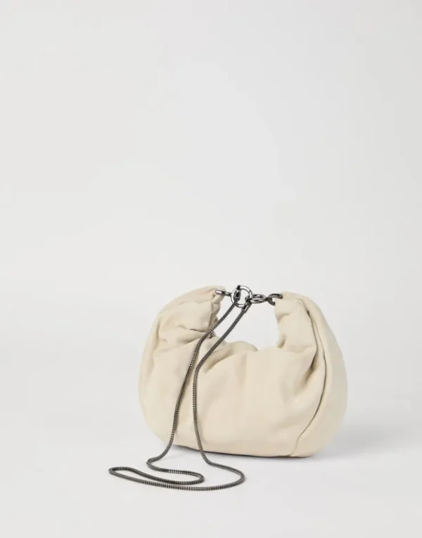 Brunello Cucinelli Hobo Brioche-Tasche aus Veloursleder mit Precious Chain | Damen Umhängetaschen & Rucksäcke