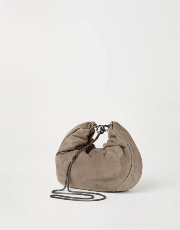 Brunello Cucinelli Hobo Brioche-Tasche aus Veloursleder mit Precious Chain | Damen Umhängetaschen & Rucksäcke