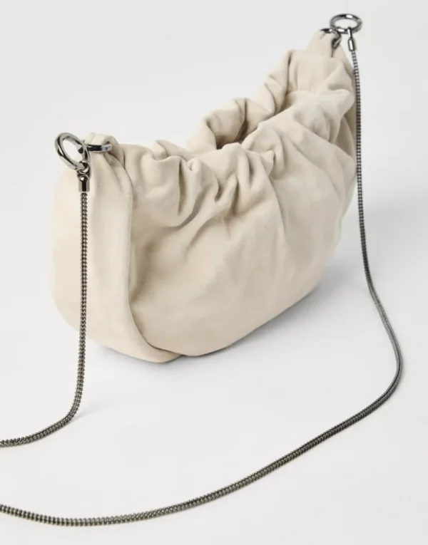 Brunello Cucinelli Hobo Brioche-Tasche aus Veloursleder mit Precious Chain | Damen Umhängetaschen & Rucksäcke