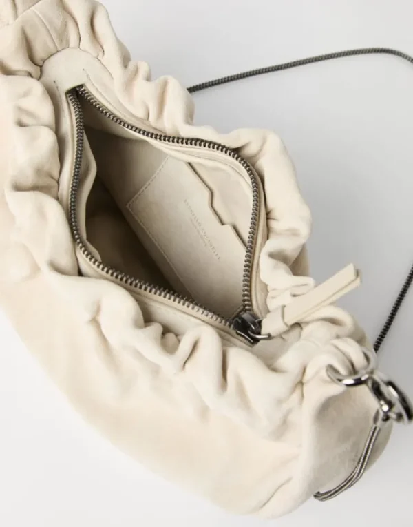 Brunello Cucinelli Hobo Brioche-Tasche aus Veloursleder mit Precious Chain | Damen Umhängetaschen & Rucksäcke