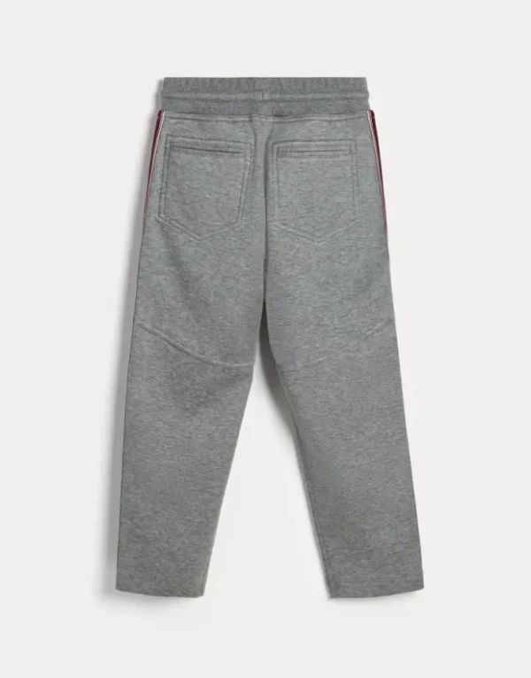 Brunello Cucinelli Hose aus doppeltem Sweatstoff in Baumwolle, Kaschmir und Seide mit Print und Besatz aus Rips | Kinder Travelwear