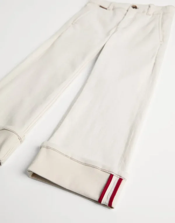 Brunello Cucinelli Hose aus gefärbtem Comfort-Baumwolldenim mit Saumaufschlag und Monili | Kinder Hosen & Röcke