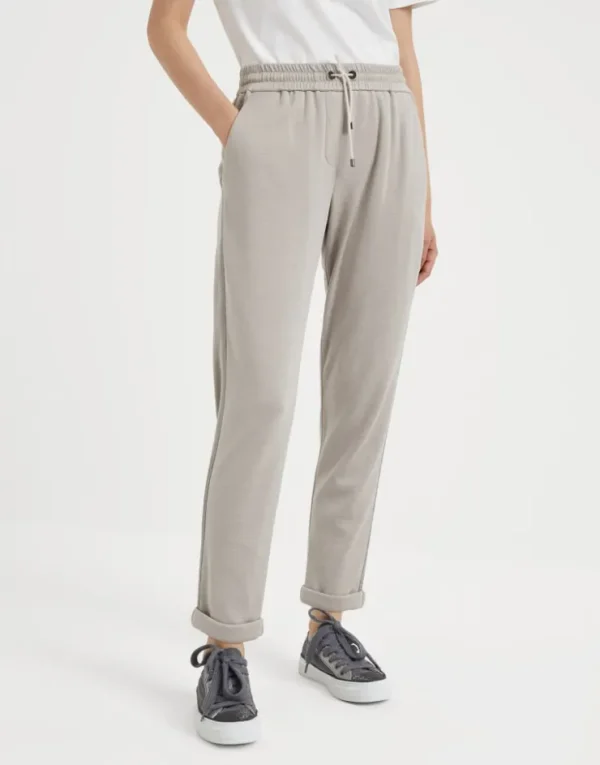 Brunello Cucinelli Hose aus Interlock in Baumwolle und Comfort-Seide mit „Precious Stripe“ | Damen Travelwear