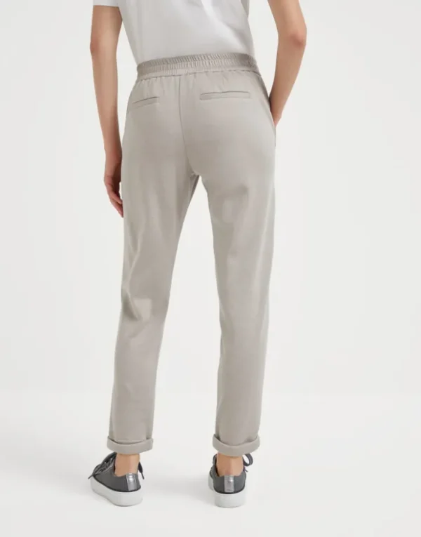 Brunello Cucinelli Hose aus Interlock in Baumwolle und Comfort-Seide mit „Precious Stripe“ | Damen Travelwear