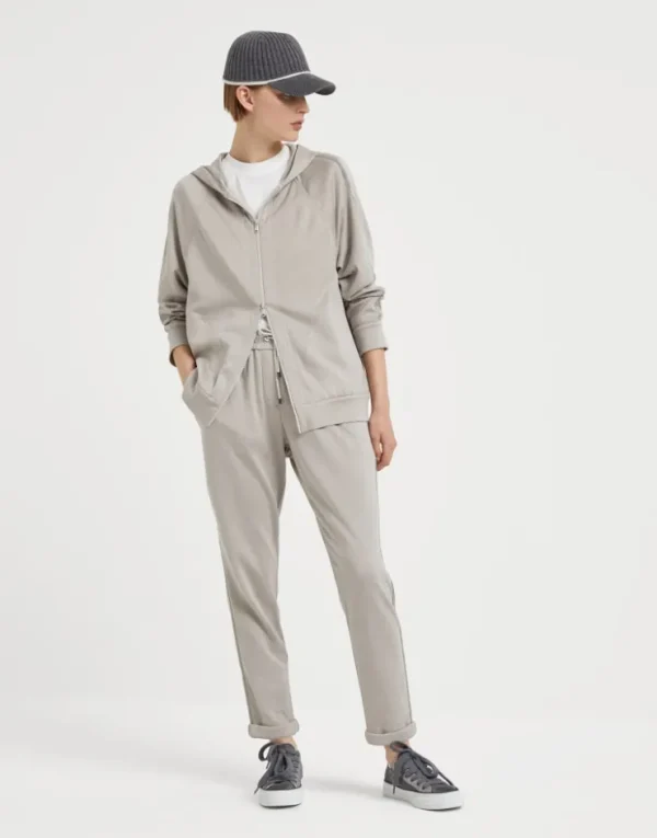 Brunello Cucinelli Hose aus Interlock in Baumwolle und Comfort-Seide mit „Precious Stripe“ | Damen Travelwear