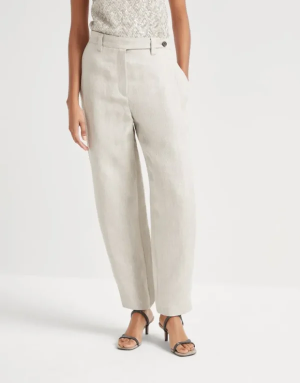 Brunello Cucinelli Hose aus Leinencover mit verstellbarem Saum | Damen Hosen