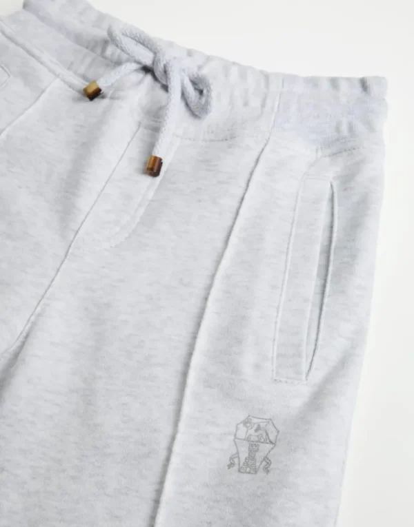 Brunello Cucinelli Hose aus Techno-Baumwollsweat mit Biese, Reißverschluss am Beinabschluss und Print | Kinder Travelwear