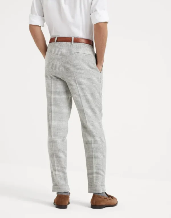 Brunello Cucinelli Hose in Leisure Fit aus Flanell in Prince-of-Wales-Karomuster aus Comfort-Wolle und -Kaschmir mit Bundfalten | Herren Hosen