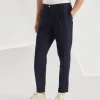 Brunello Cucinelli Hose in Leisure Fit aus Leinen in breitem Nadelstreifen mit Bundfalten | Herren Hosen