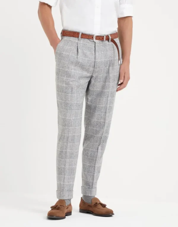 Brunello Cucinelli Hose in Leisure Fit aus Tweed in Prince-of-Wales-Karomuster aus Seide, Wolle und Kaschmir mit Bundfalten | Herren Hosen