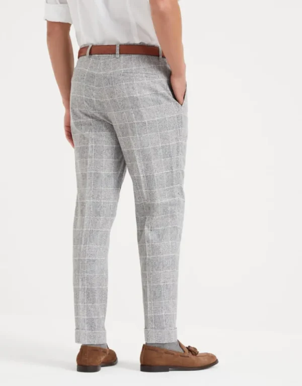 Brunello Cucinelli Hose in Leisure Fit aus Tweed in Prince-of-Wales-Karomuster aus Seide, Wolle und Kaschmir mit Bundfalten | Herren Hosen