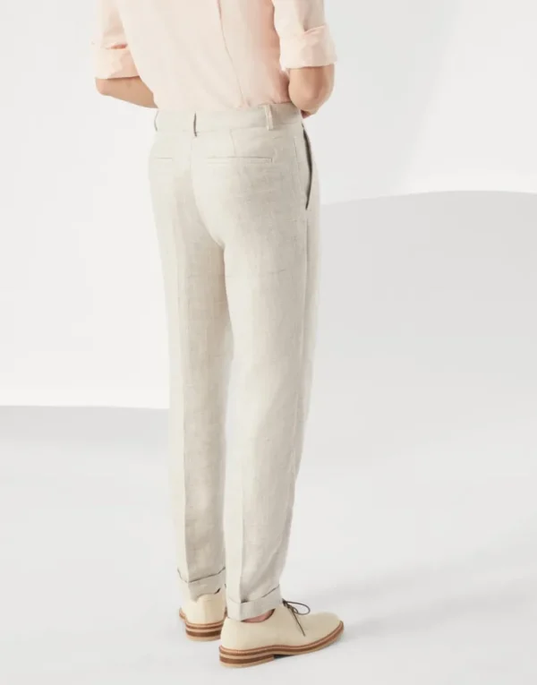 Brunello Cucinelli Hose in Leisure Fit aus Twill in Leinen, Wolle und Seide mit Bundfalten | Herren Hosen