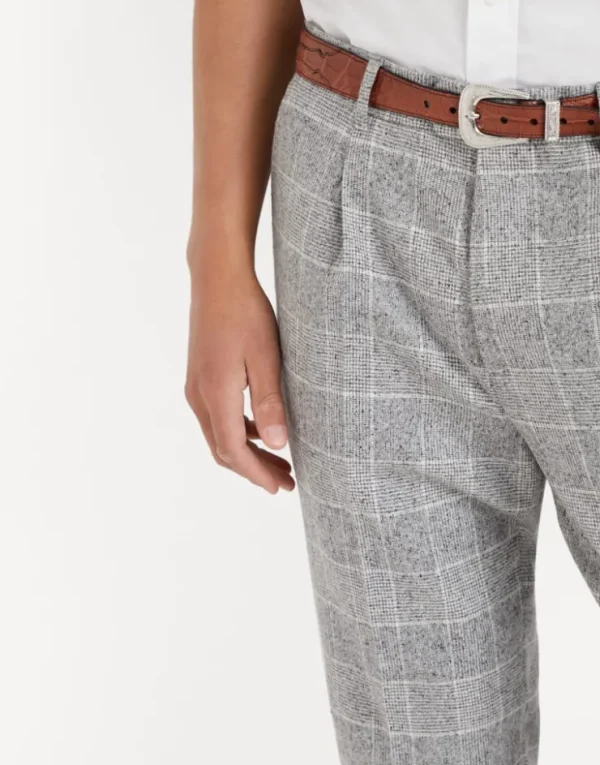 Brunello Cucinelli Hose in Leisure Fit aus Tweed in Prince-of-Wales-Karomuster aus Seide, Wolle und Kaschmir mit Bundfalten | Herren Hosen