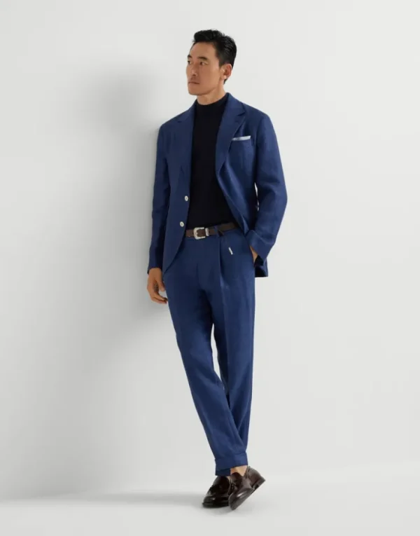 Brunello Cucinelli Hose in Leisure Fit aus Twill in Leinen, Wolle und Seide mit Bundfalten | Herren Hosen