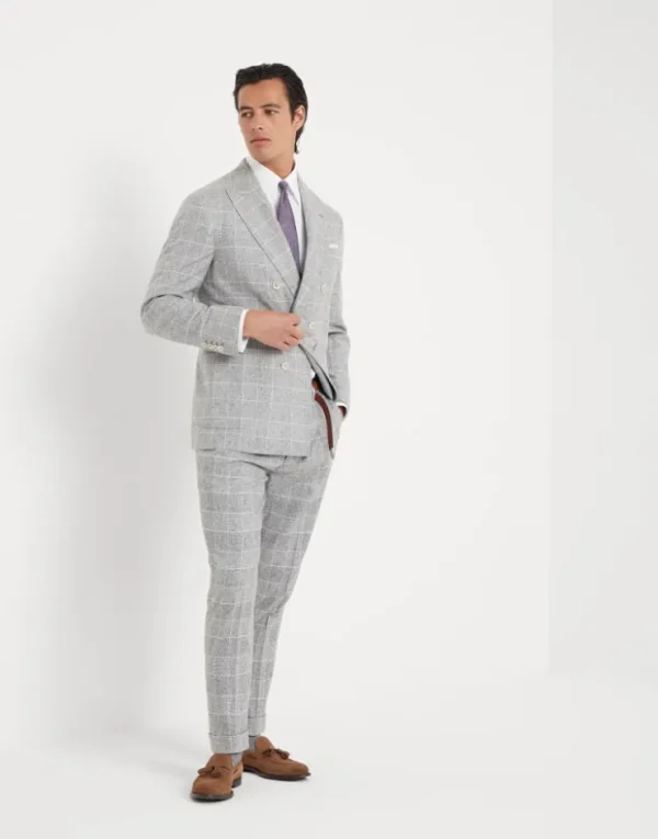 Brunello Cucinelli Hose in Leisure Fit aus Tweed in Prince-of-Wales-Karomuster aus Seide, Wolle und Kaschmir mit Bundfalten | Herren Hosen