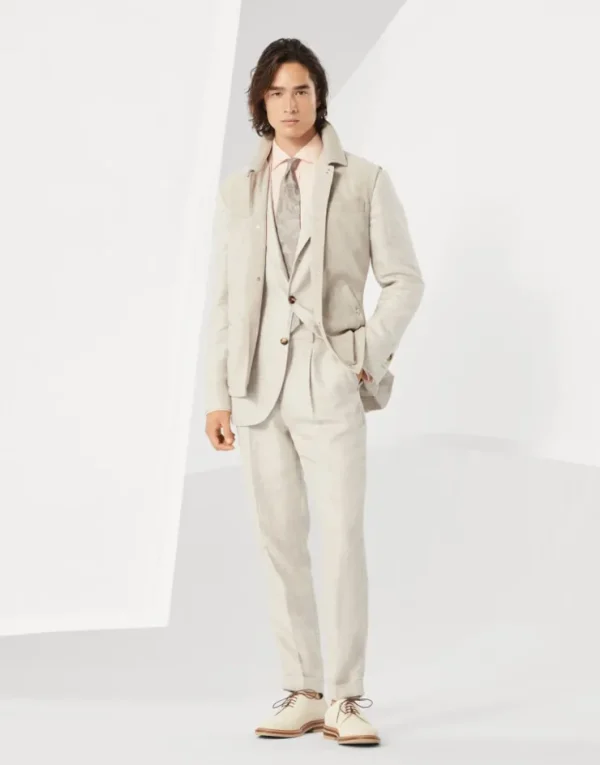 Brunello Cucinelli Hose in Leisure Fit aus Twill in Leinen, Wolle und Seide mit Bundfalten | Herren Hosen