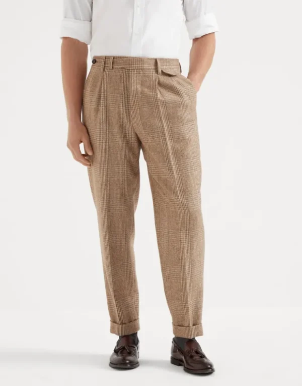 Brunello Cucinelli Hose in Leisure Fit in Prince-of-Wales-Karo aus Wolle und Alpaka mit doppelten Bundfalten und Innenriegel | Herren Hosen