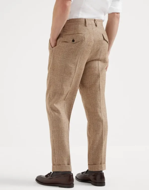 Brunello Cucinelli Hose in Leisure Fit in Prince-of-Wales-Karo aus Wolle und Alpaka mit doppelten Bundfalten und Innenriegel | Herren Hosen