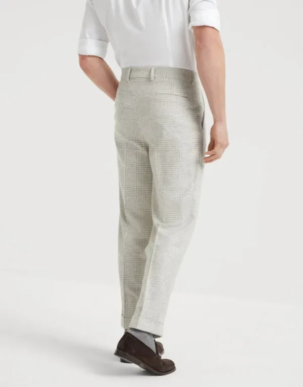 Brunello Cucinelli Hose in Leisure Fit in Prince-of-Wales-Karomuster aus Comfort-Seide, -Wolle und -Kaschmir mit Bundfalten | Herren Hosen